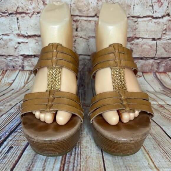 UGG Mattie Brown Leather Strappy Wedge Heel Sandal Sz 7.5 - Picture 3 of 7